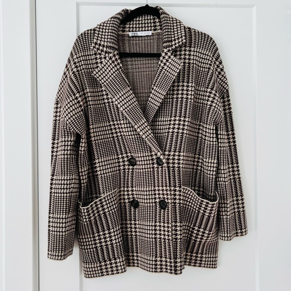 Zara Jackets & Blazers - NWOT Zara houndstooth sweater blazer in espresso